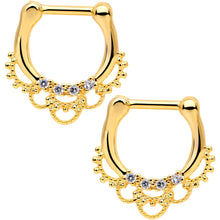 Load image into Gallery viewer, 1/4 Clear CZ Gem Gold Tone Anodized Filigree Nipple Clicker Set

