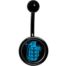 Load image into Gallery viewer, Blue Grenade Black Belly Ring
