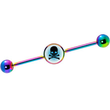 Load image into Gallery viewer, 14G Blue Rainbow Skull Rainbow Industrial Barbell 37mm
