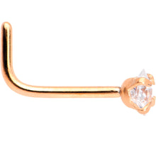 Load image into Gallery viewer, 20G 1/4 Clear Square 2.5mm CZ Gem Rose Gold IP L-Shape Nose Ring
