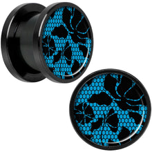 Load image into Gallery viewer, Blue Floral Lace Black Anodized Screw Fit Plug Set 1/2
