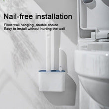 将图片加载到图库查看器，Wall Hanging Toilet Brush with Holder Set Silicone Bristles For Floor Bathroom Cleaning Toilet Brush And Holder Set Wall-Hanging Landing Toilet Bowl Brush Household Hotel Cleaner With Small Brush For Bathroom
