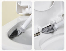 将图片加载到图库查看器，Wall-Mounted Silicone Toilet Brush Wash Toilet Accessories With Holder Soft Bristles Brushes Set Bathroom Cleaning Tool Toilet Brush Set Silicone Toilet Brush With Holder Wall Mounted With Toilet Bowl Brush And Holder Bendable Brush Head Holder
