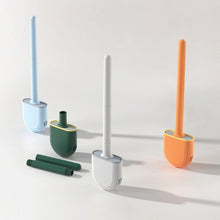将图片加载到图库查看器，Wall-Mounted Silicone Toilet Brush Wash Toilet Accessories With Holder Soft Bristles Brushes Set Bathroom Cleaning Tool Toilet Brush Set Silicone Toilet Brush With Holder Wall Mounted With Toilet Bowl Brush And Holder Bendable Brush Head Holder
