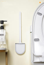 将图片加载到图库查看器，Wall-Mounted Silicone Toilet Brush Wash Toilet Accessories With Holder Soft Bristles Brushes Set Bathroom Cleaning Tool Toilet Brush Set Silicone Toilet Brush With Holder Wall Mounted With Toilet Bowl Brush And Holder Bendable Brush Head Holder
