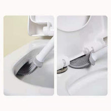 将图片加载到图库查看器，Wall-Mounted Silicone Toilet Brush Wash Toilet Accessories With Holder Soft Bristles Brushes Set Bathroom Cleaning Tool Toilet Brush Set Silicone Toilet Brush With Holder Wall Mounted With Toilet Bowl Brush And Holder Bendable Brush Head Holder
