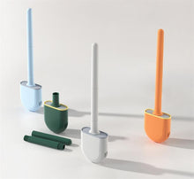 将图片加载到图库查看器，Wall-Mounted Silicone Toilet Brush Wash Toilet Accessories With Holder Soft Bristles Brushes Set Bathroom Cleaning Tool Toilet Brush Set Silicone Toilet Brush With Holder Wall Mounted With Toilet Bowl Brush And Holder Bendable Brush Head Holder

