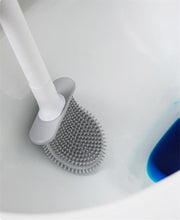 将图片加载到图库查看器，Wall-Mounted Silicone Toilet Brush Wash Toilet Accessories With Holder Soft Bristles Brushes Set Bathroom Cleaning Tool Toilet Brush Set Silicone Toilet Brush With Holder Wall Mounted With Toilet Bowl Brush And Holder Bendable Brush Head Holder
