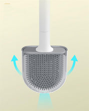 将图片加载到图库查看器，Wall-Mounted Silicone Toilet Brush Wash Toilet Accessories With Holder Soft Bristles Brushes Set Bathroom Cleaning Tool Toilet Brush Set Silicone Toilet Brush With Holder Wall Mounted With Toilet Bowl Brush And Holder Bendable Brush Head Holder
