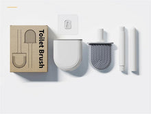 将图片加载到图库查看器，Wall-Mounted Silicone Toilet Brush Wash Toilet Accessories With Holder Soft Bristles Brushes Set Bathroom Cleaning Tool Toilet Brush Set Silicone Toilet Brush With Holder Wall Mounted With Toilet Bowl Brush And Holder Bendable Brush Head Holder
