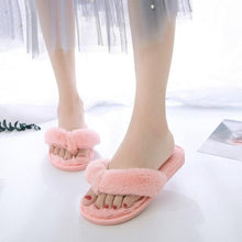 将图片加载到图库查看器，Warm Fluffy Slippers Women Cozy Faux Fur Cross Indoor Floor Slides Flat Soft Furry Flip Flops Fuzzy Slippers Cross Band Fluffy Slippers Faux Fur Slippers Plush House Open Toe Cozy Slippers For Women
