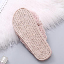 将图片加载到图库查看器，Warm Fluffy Slippers Women Cozy Faux Fur Cross Indoor Floor Slides Flat Soft Furry Flip Flops Fuzzy Slippers Cross Band Fluffy Slippers Faux Fur Slippers Plush House Open Toe Cozy Slippers For Women
