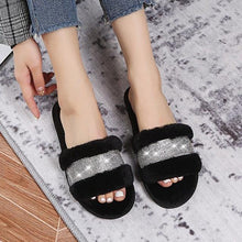 将图片加载到图库查看器，Warm Fluffy Slippers Women Cozy Faux Fur Cross Indoor Floor Slides Flat Soft Furry Flip Flops Fuzzy Slippers Cross Band Fluffy Slippers Faux Fur Slippers Plush House Open Toe Cozy Slippers For Women
