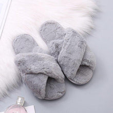 将图片加载到图库查看器，Warm Fluffy Slippers Women Cozy Faux Fur Cross Indoor Floor Slides Flat Soft Furry Flip Flops Fuzzy Slippers Cross Band Fluffy Slippers Faux Fur Slippers Plush House Open Toe Cozy Slippers For Women
