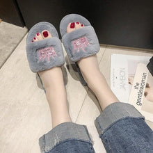 Load image into Gallery viewer, Warm Fluffy Slippers Women Faux Fur Slipper Indoor Floor Slides Flat Soft Furry House Warm Comfortable Fuzzy Furry Bedroom Slippers Indoor Cozy Memory Foam Anti-Slip Flip Flops
