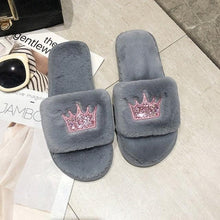 Load image into Gallery viewer, Warm Fluffy Slippers Women Faux Fur Slipper Indoor Floor Slides Flat Soft Furry House Warm Comfortable Fuzzy Furry Bedroom Slippers Indoor Cozy Memory Foam Anti-Slip Flip Flops
