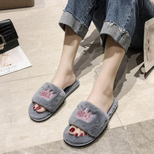 Load image into Gallery viewer, Warm Fluffy Slippers Women Faux Fur Slipper Indoor Floor Slides Flat Soft Furry House Warm Comfortable Fuzzy Furry Bedroom Slippers Indoor Cozy Memory Foam Anti-Slip Flip Flops
