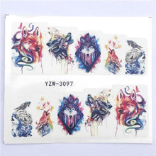 Load image into Gallery viewer, Water Decals Nail Tattoo Wolf Animal 3D Embossed Nail Sticker Flower Adhesive Manicure Slider Nail Art Tips Curve Graffiti Nail Design for Acrylic Nail Supplies Designer Nail Decorations for Women Girls Kids 3D Nail Art Stickers Decals
