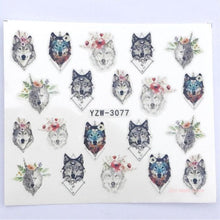 Load image into Gallery viewer, Water Decals Nail Tattoo Wolf Animal 3D Embossed Nail Sticker Flower Adhesive Manicure Slider Nail Art Tips Curve Graffiti Nail Design for Acrylic Nail Supplies Designer Nail Decorations for Women Girls Kids 3D Nail Art Stickers Decals

