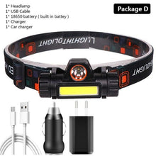 Load image into Gallery viewer, Waterproof 2 Light Mode USB LED Headlight With Magnet Rechargeable Headlamp Built-in 18650 Battery Flashlight  COB Work Light For Outdoor Camping Cycling Fishing Headlamp Flashlight
