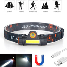 Load image into Gallery viewer, Waterproof 2 Light Mode USB LED Headlight With Magnet Rechargeable Headlamp Built-in 18650 Battery Flashlight  COB Work Light For Outdoor Camping Cycling Fishing Headlamp Flashlight
