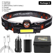 Load image into Gallery viewer, Waterproof 2 Light Mode USB LED Headlight With Magnet Rechargeable Headlamp Built-in 18650 Battery Flashlight  COB Work Light For Outdoor Camping Cycling Fishing Headlamp Flashlight
