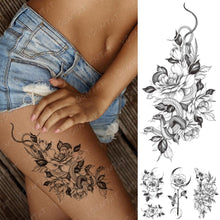 Load image into Gallery viewer, Waterproof Temporary Black Tattoo Sticker Peony Flower Snake Sketch Luxury Big Tattoo For Womens
