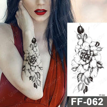 Load image into Gallery viewer, Waterproof Temporary Black Tattoo Sticker Peony Flower Snake Sketch Luxury Big Tattoo For Womens
