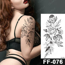 Load image into Gallery viewer, Waterproof Temporary Black Tattoo Sticker Peony Flower Snake Sketch Luxury Big Tattoo For Womens
