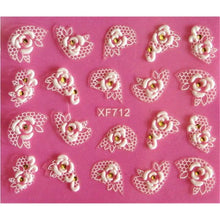 将图片加载到图库查看器，Waterproof Water Transfer Nails Art Sticker Fashion 3D Flower Design Girl And Women Manicure Tools Nail Decoration Decals Decorations Luxurious Nail Art Decoration White Feather Lace Flower Leaf Carving Design Exquisite Pattern Nail Art Supplies
