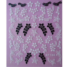 将图片加载到图库查看器，Waterproof Water Transfer Nails Art Sticker Fashion 3D Flower Design Girl And Women Manicure Tools Nail Decoration Decals Decorations Luxurious Nail Art Decoration White Feather Lace Flower Leaf Carving Design Exquisite Pattern Nail Art Supplies
