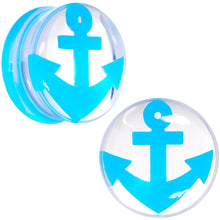 Load image into Gallery viewer, Clear Acrylic Double Flare Blue Turquoise  Anchor Saddle Plug Set 18mm - 20mm
