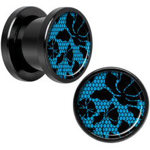 Load image into Gallery viewer, Blue Floral Lace Black Anodized Screw Fit Plug Set 00G

