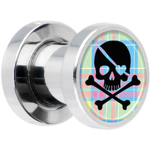 Load image into Gallery viewer, Pink Green Plaid Heart Skull Steel Screw Fit Plug Set 2G
