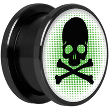 将图片加载到图库查看器，Green Black Skull Black Anodized Screw Fit Plug Set 5/8
