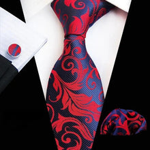 Load image into Gallery viewer, Wedding Bridegroom Floral Print Silk Necktie With Cufflinks Set Fashion High Quality Necktie Set For Men
