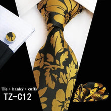 Load image into Gallery viewer, Wedding Bridegroom Floral Print Silk Necktie With Cufflinks Set Fashion High Quality Necktie Set For Men

