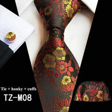 Load image into Gallery viewer, Wedding Bridegroom Floral Print Silk Necktie With Cufflinks Set Fashion High Quality Necktie Set For Men
