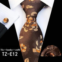 Load image into Gallery viewer, Wedding Bridegroom Floral Print Silk Necktie With Cufflinks Set Fashion High Quality Necktie Set For Men
