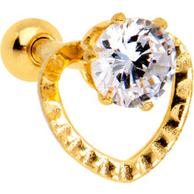 Load image into Gallery viewer, Clear CZ Gem Gold Tone IP Valentine Heart Cartilage Tragus Piercing

