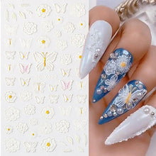 Load image into Gallery viewer, White Embossed Flower Lace 5D Sticker Decal Wedding Nail Art Designs Floral Flower Transfer Decal  Geometry  3D Wave Design Decoration for Women Girls Tape Nail Art Stickers Decal Decoration Geometry Transfer Decals Nail Art Decorations Decoration Decal
