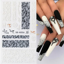 Load image into Gallery viewer, White Embossed Flower Lace 5D Sticker Decal Wedding Nail Art Designs Floral Flower Transfer Decal  Geometry  3D Wave Design Decoration for Women Girls Tape Nail Art Stickers Decal Decoration Geometry Transfer Decals Nail Art Decorations Decoration Decal
