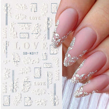 Load image into Gallery viewer, White Embossed Flower Lace 5D Sticker Decal Wedding Nail Art Designs Floral Flower Transfer Decal  Geometry  3D Wave Design Decoration for Women Girls Tape Nail Art Stickers Decal Decoration Geometry Transfer Decals Nail Art Decorations Decoration Decal

