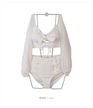 Load image into Gallery viewer, White High Waist Bikini Women Solid Swimwear  Cover Up Swimsuit Sheer Mesh Tie Crop Top Bikini Sets Lace Long Sleeve Bikini Off Shoulder Swimsuit Push Up Mesh Pad Bathing Suit
