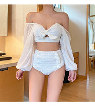 Load image into Gallery viewer, White High Waist Bikini Women Solid Swimwear  Cover Up Swimsuit Sheer Mesh Tie Crop Top Bikini Sets Lace Long Sleeve Bikini Off Shoulder Swimsuit Push Up Mesh Pad Bathing Suit

