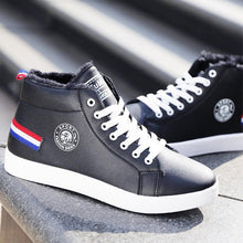 将图片加载到图库查看器，White Men Winter Plush Shoes Boys Comfort Sneakers Leather High Top Sneakers Trendy Style Casual Shoes Fashion Sneakers Breathable Comfort Walking Shoes For Mens
