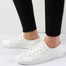 将图片加载到图库查看器，White Summer Womens Sneakers Trainers White Leather Canvas Shoes Tenis Classic Casual Cotton Slip On Canvas Comfortable Walking Flats Sneakers
