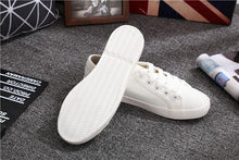 将图片加载到图库查看器，White Summer Womens Sneakers Trainers White Leather Canvas Shoes Tenis Classic Casual Cotton Slip On Canvas Comfortable Walking Flats Sneakers
