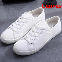 将图片加载到图库查看器，White Summer Womens Sneakers Trainers White Leather Canvas Shoes Tenis Classic Casual Cotton Slip On Canvas Comfortable Walking Flats Sneakers
