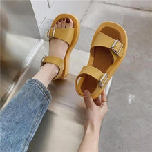 Load image into Gallery viewer, White Womans Sandals Flat Round Sandals Elegant Modern Buckle Strap Comfort Design

